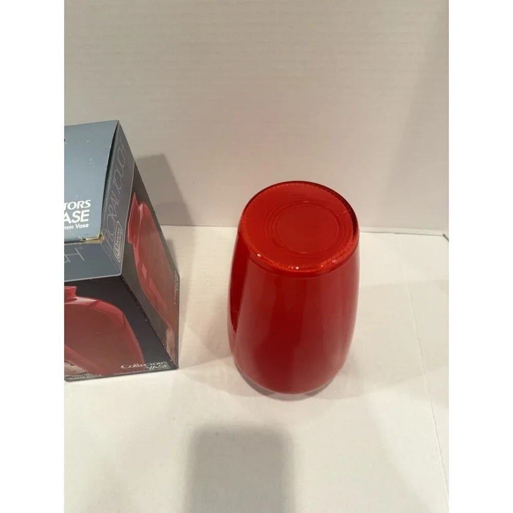 VTG Anchor Hocking Floral Touch Chinese Red Glass Vase 9